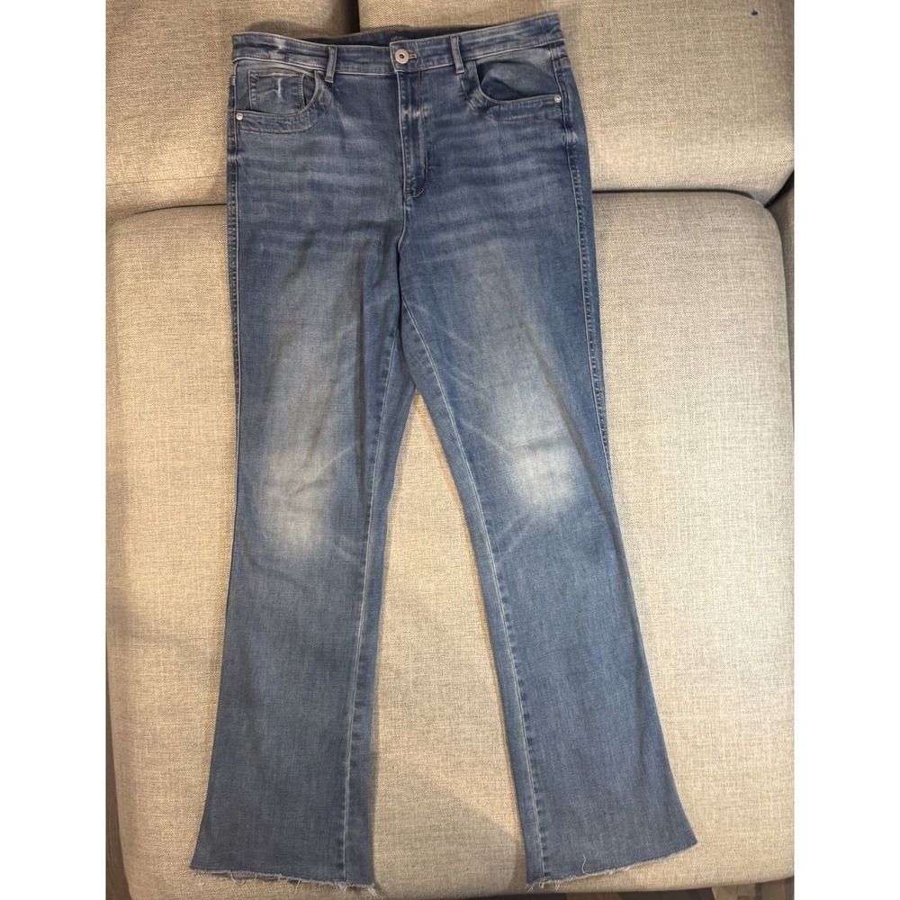 J.Jill Denim High Rise Bootcut Jeans Tall Womens 14  Stretch Medium Wash Raw Hem